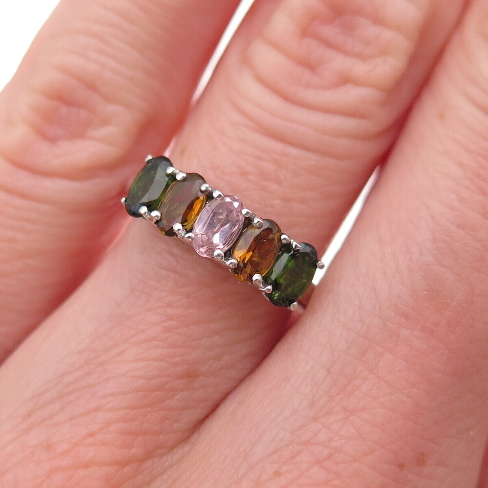 Chuck Clemency 925 Sterling Vintage Real Multi-Color Tourmaline Ring Size 6.25
